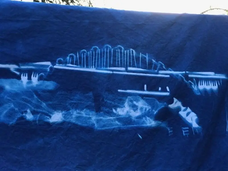 cyanotype cotton fabric "by the yard" (turquoise) - 45" wide - Image 4